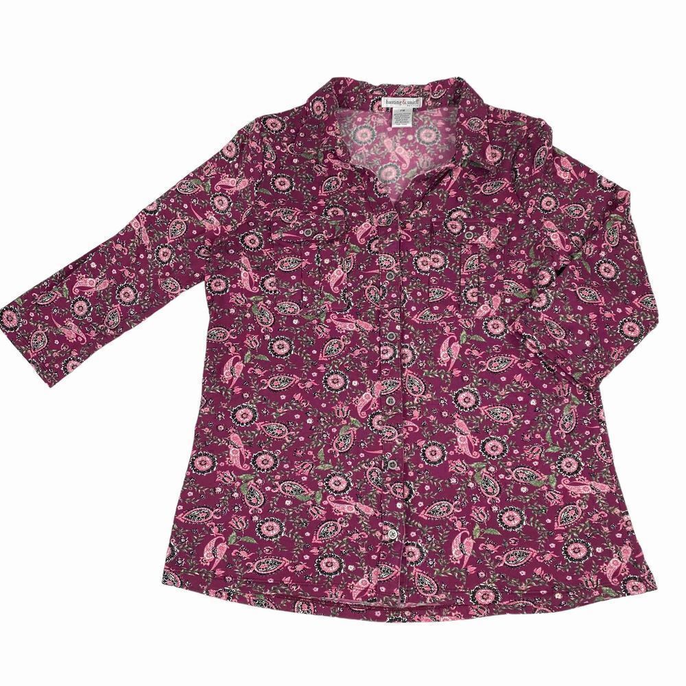 Hastings & Smith Button Front Paisley Top Size Petite Medium